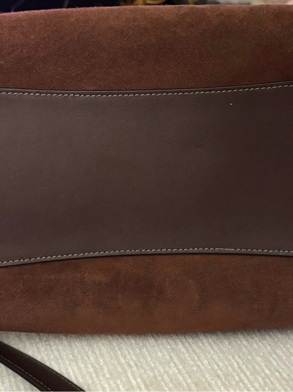 Coach Brown Suede Satchel with Dark Brown Leather Trim and Gold Hardware